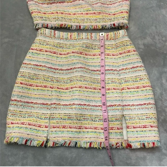 NBD Shawna Tweed Pastel Crop Top & Mini Skirt Set S | Fringe Hem 2-Piece Outfit - Picture 5 of 10